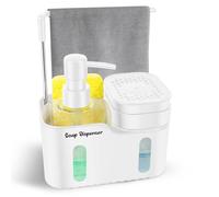 Doppio distributore di sapone Organizzatore per stoviglie 4 in 1 Distributore di sapone e liquido per piatti Portaspugna Porta spazzolino Gancio per canovaccio Rimovibile