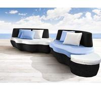 DOPPIO DIVANO RATTAN NERO SALOTTO ARREDO GIARDINO DESIGN MODERNO + CUSCINI +POUF