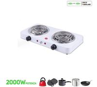 DOPPIO FORNELLO ELETTRICO SPIRALE 2000W CAMPEGGIO ACCIAIO PIASTRA 14CM H-003