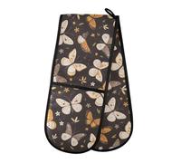 Doppio guanto da forno antiscivolo, con motivo a farfalla, colore marrone, per maneggiare pentole e padelle calde, cucina casalinga