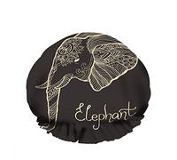 Doppio impermeabileCuffia da a da bagno Animale nero Africa Elefante Parola Mano Arte Fiore Riutilizzabile Moda Cappello da a per donna Bellezza, BathHair Spa, Home Hotel Travel Use
