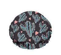 Doppio impermeabileCuffia da a da bagno Cactus Cute Heart Love Nature Plant Nero scuro Riutilizzabile Fashion Shower Hat For Women Beauty, BathHair Spa, Home Hotel Travel Use