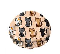 Doppio impermeabileCuffia da a da bagno Cartoon Tabby Cat Nero Seduto su una diversa Carino Cappello da a riutilizzabile per la bellezza delle donne, BathHair Spa, Home Hotel Travel U