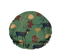 Doppio impermeabileCuffia da a da bagno Cervo Autunno Foglie d'acero Doodle Ramo Tronco Riutilizzabile Moda Cappello da a per le donne Bellezza, BathHair Spa, Home Hotel Travel Use