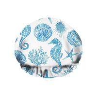 Doppio impermeabileCuffia da a da bagno Conchiglie Coralli Stella marina Perla Cavalluccio marino Alghe blu oceano Riutilizzabile Moda Cappello da a per donna Bellezza, BathHair Spa, Home