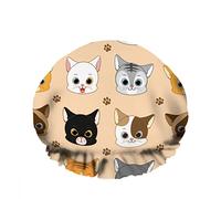 Doppio impermeabileCuffia da a da bagno Divertimento Carino Sorridente Testa di gatto Barba Spot Animale Riutilizzabile Moda Cappello da a per le donne Bellezza, BathHair Spa, Home Hotel T