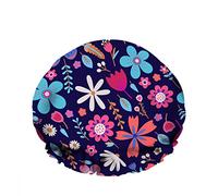 Doppio impermeabileCuffia da a da bagno Fiori colorati luminosi Ramo di foglie Floreale Doodle Blossom Riutilizzabile Moda Cappello da a per le donne Bellezza, BathHair Spa, Home Hotel Tra