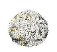 Doppio impermeabileCuffia da a da bagno Golden Black Scritte caotiche Testo Doodle Lettera d'amore Riutilizzabile Moda Cappello da a per donna Bellezza, BathHair Spa, Home Hotel Travel Use