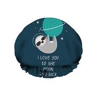 Doppio impermeabileCuffia da a da bagno Love Moon Back Cute Cartoon Sloth Space Ball Riutilizzabile Fashion Shower Hat For Women Beauty, BathHair Spa, Home Hotel Travel Use