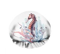 Doppio impermeabileCuffia da a da bagno Mare Cavalluccio marino Animale Arte Blu Oceano Riutilizzabile Moda Cappello da a per donna Bellezza, BathHair Spa, Home Hotel Tra