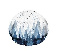 Doppio impermeabileCuffia da a da bagno Nevicata natalizia Alberi di pino blu indaco Punto Riutilizzabile Moda Cappello da a per donna Bellezza, BathHair Spa, Home Hotel Travel Use