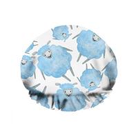 Doppio impermeabileCuffia da a da bagno Simpatiche pecore blu Agnelli Sorriso felice Arte del fumetto Riutilizzabile Moda Cappello da a per le donne Bellezza, BathHair Spa, Home Hotel Trav