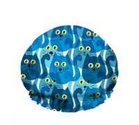 Doppio impermeabileCuffia da a da bagno Simpatici gatti blu Occhi gialli Viso Divertente cartone animato Riutilizzabile Moda Cappello da a per donna Bellezza, BathHair Spa, Home Hotel Trav