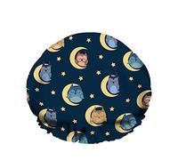 Doppio impermeabileCuffia da a da bagno Simpatici gufi addormentati sotto la notte Lay Moon Star Cappello da a di moda riutilizzabile per le donne Bellezza, BathHair Spa, Home Hotel Travel