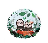 Doppio impermeabileCuffia da a da bagno Simpatico bradipo Coppia Stand Tropical Botanical Flourish Trees Riutilizzabile Fashion Shower Hat For Women Beauty, BathHair Spa, Home Hotel Travel Use