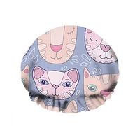 Doppio impermeabileCuffia da a da bagno Simpatico cartone animato positivo Divertente Happy Pink Cat Heart Riutilizzabile Fashion Shower Hat For Women Beauty, BathHair Spa, Home Hotel Travel Us