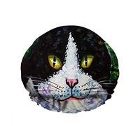 Doppio impermeabileCuffia da a da bagno Sorridente Dark Cat Funny Face Beard Eye Fierce Riutilizzabile Fashion Shower Hat For Women Beauty, BathHair Spa, Home Hotel Travel Use