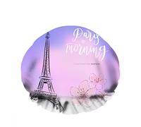 Doppio impermeabileCuffia da a da bagno sotto il cielo rosa Torre Eiffel nelle vicinanze Bellissimi fiori Riutilizzabile Cappello da a di moda per le donne Bellezza, BathHair Spa, Home Hot