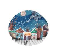 Doppio impermeabileCuffia da a da bagno Uccelli volanti Inverno Tetti di casa Città Neve Edificio Riutilizzabile Moda Cappello da a per le donne Bellezza, BathHair Spa, Home Hotel Travel U