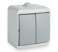 Doppio interruttore a bilanciere, IP44, 16A, 230 V, doppio interruttore a bilanciere, interruttore con bilanciere, antipolvere, interruttore di controllo a bilanciere, grigio