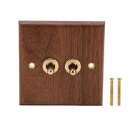 Doppio Interruttore a Levetta, Pannello per Montaggio a Parete in Legno di Noce retrò, Vite in Ottone, 50HZ 250V, per la Decorazione Domestica, Materiale in Noce Nera