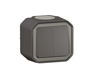 Doppio interruttore o va e arriva 3 funzioni LEGRAND impermeabile Plexo antracite 10A 250~ IP55 IK08 consegnato completo per sporgenza