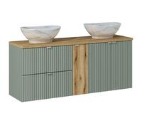 Doppio lavabo da bagno con lavabo in ceramica, 140 cm, verde e rovere
