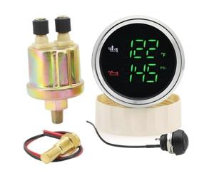 Doppio manometro digitale for auto da 52 mm, misuratore temperatura olio + misuratore pressione olio con sensore di allarme, 50-150 ℃, 0-10 BAR LED rosso, verde Letture chiare(Green LED BS)