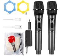 Doppio microfono senza fili, microfono wireless con ricevitore ricaricabile, portata di 200 m, plug and play, suono cristallino per karaoke, matrimoni, feste, lezioni, canto