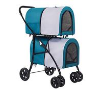 Doppio Passeggino per Cani Attrezzatura per Animali Domestici 2 Strati Trasportino da Viaggio per Animali Domestici 4 Ruote Carrozzina Carrozzina Passeggino Leggero per Cani e Gatti, Ideale per Due o