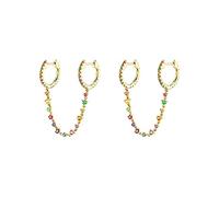 Doppio piercing due fori piccolo cerchio polsino cartilagine orecchini per donne ragazze in argento Sterling 925 post CZ catena infila ciondola goccia climber crawler avvolgere huggie cerchi gioielli