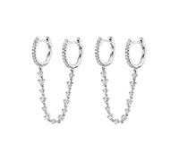 Doppio piercing due fori piccolo cerchio polsino cartilagine orecchini per donne ragazze in argento Sterling 925 post CZ catena infila ciondola goccia climber crawler avvolgere huggie cerchi gioielli