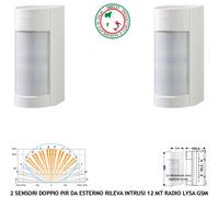Doppio Pir Sensore Movimento Grandangolo x Esterno 2 Pezzi Allarme Radio LysaGSM