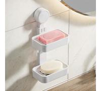Doppio Porta Sapone per Doccia con Ventosa, Portasapone Bagno da Muro, Portaspugna Con fori di drenaggio, Porta Saponetta per Bagno e Cucina, Bianco