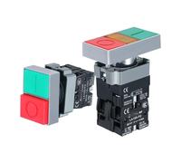 Doppio pulsante interruttore 24V 220V 12V AC Acceso Spento Start Stop | Doppio pulsante con spia, 10A 600VAC, 1NO+1NC momentaneo, lampada 6-380V, foro 22mm, pannello 0,5cm.(2NO with Light,12V)