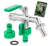 BFG Rubinetto da giardino doppio resistente al gelo I Rubinetto da giardino in ottone nichelato con due valvole indipendenti e due portagomma I Rubinetto da giardino doppio universale con uscita 1/2