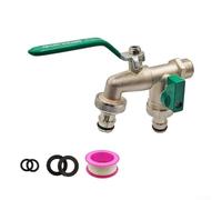 Doppio rubinetto da giardino, in lega di zinco, rubinetto a doppio beccuccio, attacco da 1/2", per irrigazione estremità del tubo di irrigazione, giardino, uso domestico e industriale