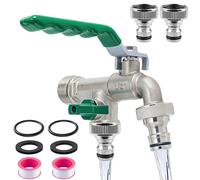 Doppio rubinetto, rubinetto da giardino da 1/2", in ottone di alta qualità, protezione da ruggine e antigelo, con raccordi per tubi, nastro di tenuta a rullo, doppio connettore e bocchetta per tubo