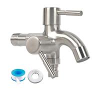 Doppio rubinetto, rubinetto multifunzione, un ingresso e due uscite, rubinetto in acciaio inox 304, con doppia valvola per lavatrice, giardino, bagno, cucina, con uscite di collegamento da 1/2",