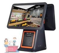 Doppio schermo Touchscreen Registratore di cassa, 15.6 Pollice Touch Screen PC POS System, Registro per Retail Catering Supermercato Cassiere, 8GB RAM 128GB SSD, Hospitality Black