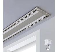 Doppio set di binari da soffitto ultra sottili in alluminio, silenziosi, facili da installare, per soggiorno, camera da letto, bagno, color champagne, 300 cm