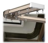 Doppio sistema di aste per tende con angolo di 90°, ideale per aste per tende a forma di U e L, lunghezza 6 m, finitura color champagne, perfetta per la baia