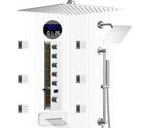 Doppio sistema doccia da 30,5 cm e 20,3 cm, soffione doccia a pioggia con doccetta a 6 getti per vasca da bagno, beccuccio a cascata, valvola di visualizzazione della temperatura a 5 vie, finitura