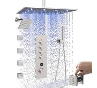 Doppio soffione doccia a pioggia con 4 getti che possono funzionare una volta, sistema doccia digitale termostatico a 4 funzioni, LED da 30,5 cm + 15,2 cm inclinabile, set completo con doccetta a