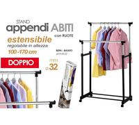 DOPPIO STAND APPENDIABITI ESTENSIBILE RUOTE SALVASPAZIO STENDER Ø32 MM 170-100cm