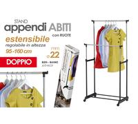 DOPPIO STAND APPENDIABITI ESTENSIBILE RUOTE SALVASPAZIO STENDER STENDINO 160cm