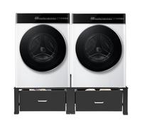 Doppio supporto per lavatrice,supporto per lavatrice standard con 2 cassetti piedini antiscivolo, capacità di carico 200 kg, 126 x 54 x 32 cm, nero