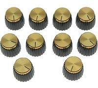 Dopro, 10 pomelli per amplificatore a pressione per chitarra, colore nero con tappo in alluminio dorato, per pentole di diametro 6 mm, amplificatori Marshall