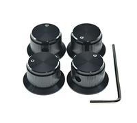 Dopro Set di 4 manopole per potenziometro a vite, in alluminio, universali, da 1/4", manopole per controllo del volume e del tono, per chitarra/basso/AMPS/preamplificatori, nero con bordo lucido e