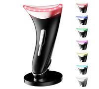 Dopsikn Massaggiatore facciale per terapia della luce a 7 colori, con vibrazione regolabile e termiche per rughe, doppio mento, strumento per la cura della pelle con base a luce rossa, nero